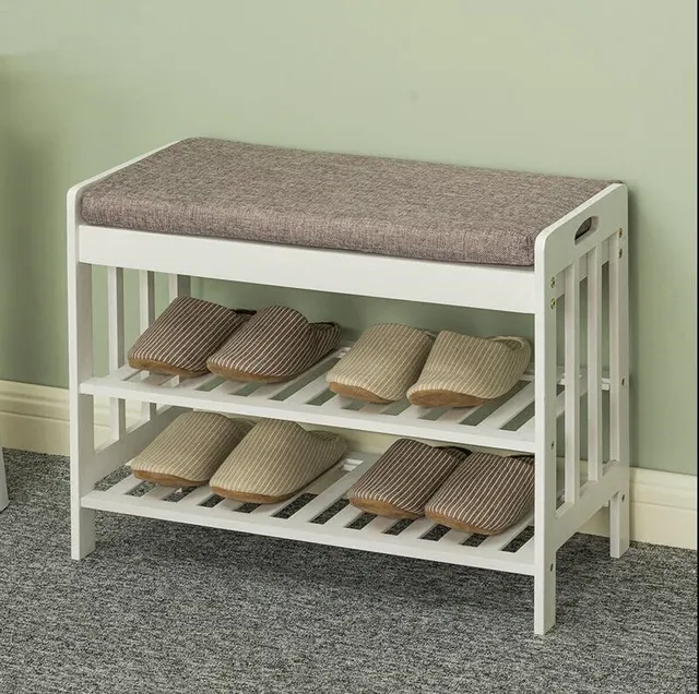Natural Bamboo 100 Shoe Rack Bench With Cushion 2 Tier Entryway Natural Bamboo 100 Shoe Rack Bench With Cushion 2 Tier Entryway Shelf Storage