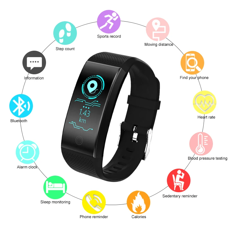 

QW18 Smart Bracelet Bluetooth Heart Rate Monitor IP68 Waterproof Color Screen Fitness Tracker Band Sports Wristband for Android