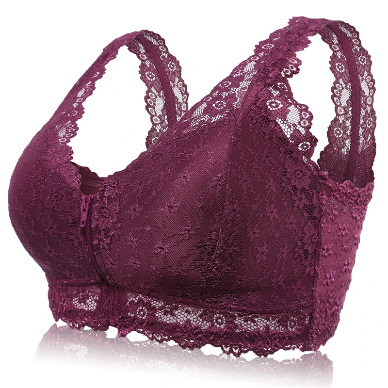 Female Vest Front Zipper Push Up Bra Full Cup Sexy Lace Bras For Women Bralette Top Plus Size Seamless Wireless Gather Brassiere