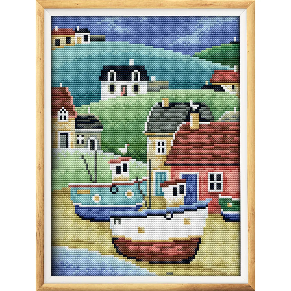 

Joy Sunday Harbour 2 Chinese cross stitch kits Ecological cotton clear stamped printed 14CT 11CT DIY wedding decoration for home