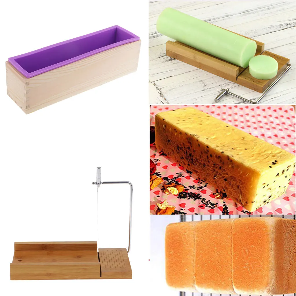 2 Pieces/set Soap Cutters Mold Cutting Tool with Wire Slicer + 900ml Silicone Soap Loaf Mould with Wood Box