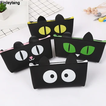 

New Cute Black Cat Pencil Novelty Case Kawaii Animals Stationery Pencil Bag School Student Supplies Large Capacity Pencil Box