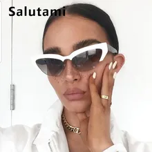 Белые полуоправа кошачий глаз солнцезащитные очки для женщин Роскошные брендовые сексуальные Солнцезащитные очки женские винтажные Ретро очки Маленькая оправа оттенки