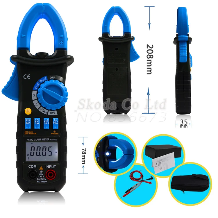 

ACM03 Auto Range Digital Clamp Meter Multimeter for AC DC Voltage Current Resistor Temperature Diode Frequency Capacitance