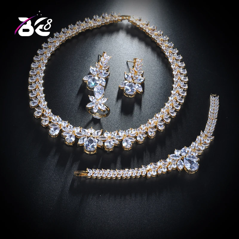 

Be 8 New Design Luxury AAA Zircon Water Drop Shape Necklace Pendant Earring Set for Women,high Quality Party/jewelry WeddingS154