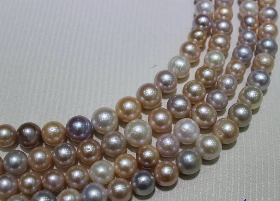 

Multi-color round Fresh water pearl necklace 12-15mm 15INCH No Metal "Handmade