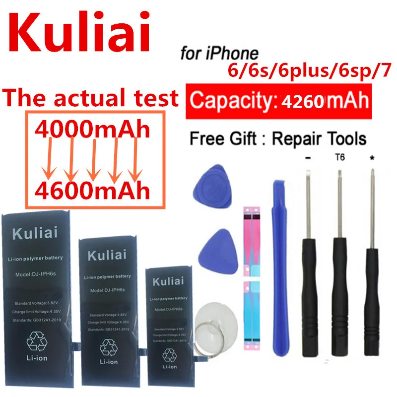 Kuliai аккумулятор для телефона iPhone 6 6 S Plus 6 Plus 6splus 7 iPhone6 Замена высокой емкости литий-полимерная батарея+ Бесплатные инструменты