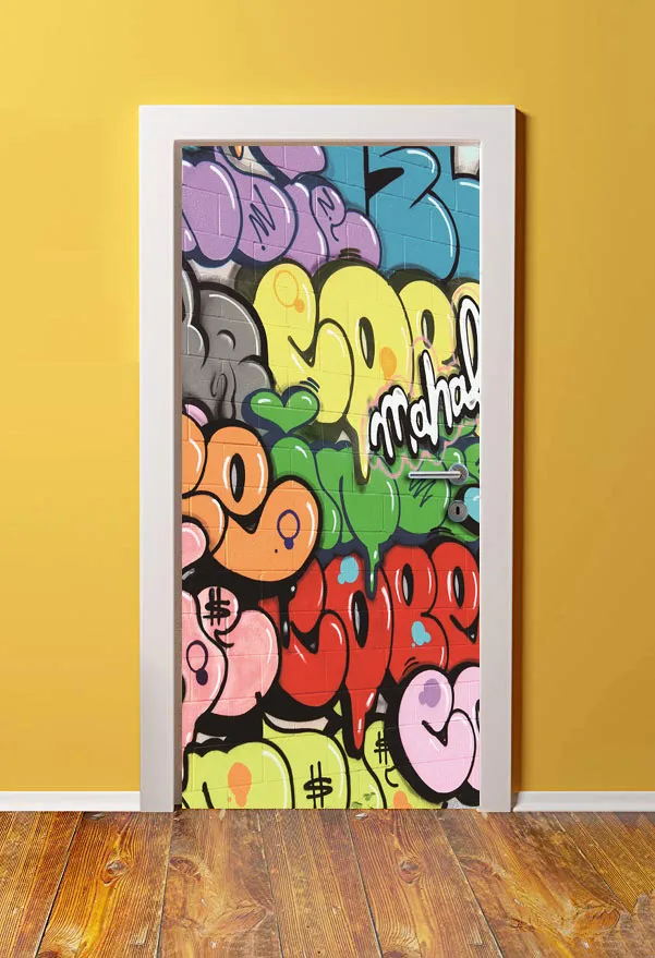 3D Door Mural Art Garffiti Sticker Wall Print Deco Photo Stickers self adhesive door wrap | Дом и сад