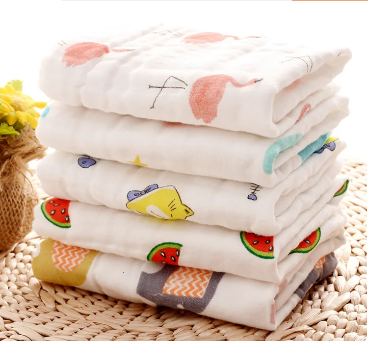 5 pieces / lot Cartoon Baby Cotton Handkerchiefs Square Pocket Hanky Printed Handkerchief Children Portable Towel 28*28CM AD0433