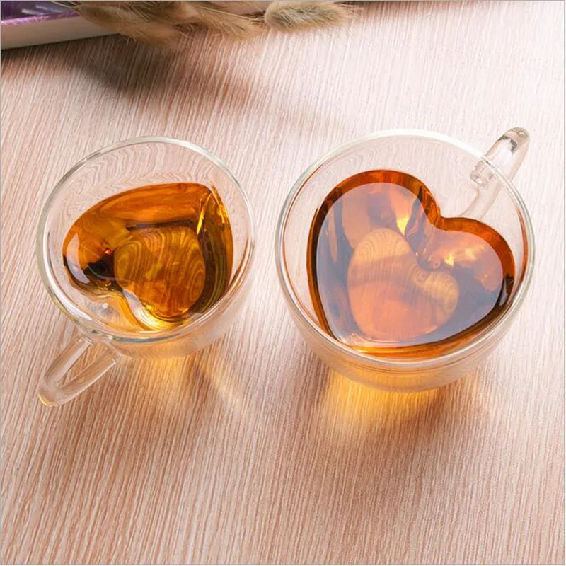 Кружка в форме сердца мини кофейная чашка жаростойкая Двойная Стенка прозрачный чай ручной работы Вино Виски Стекло