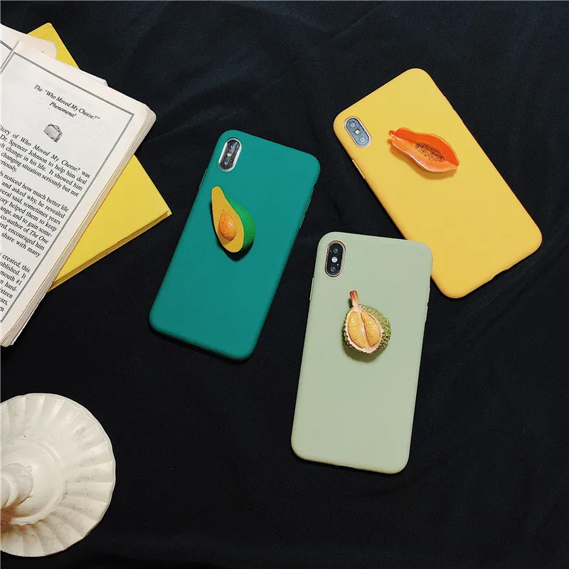 

Cute 3D Stereo Fruit Durian Avocado Papaya Shockproof Phone Case For Apple Iphone 6 6s 7 8 Plus X XR XS MAX Silicone Soft Cover