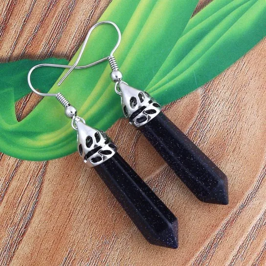 Natural Gnergy Gemstone~ Stone Earring Silver Plated Natural Multi Style Crystal Quartz Stone Hexagon Column Earrings Women Men Jewelry 13 AA00103004608d