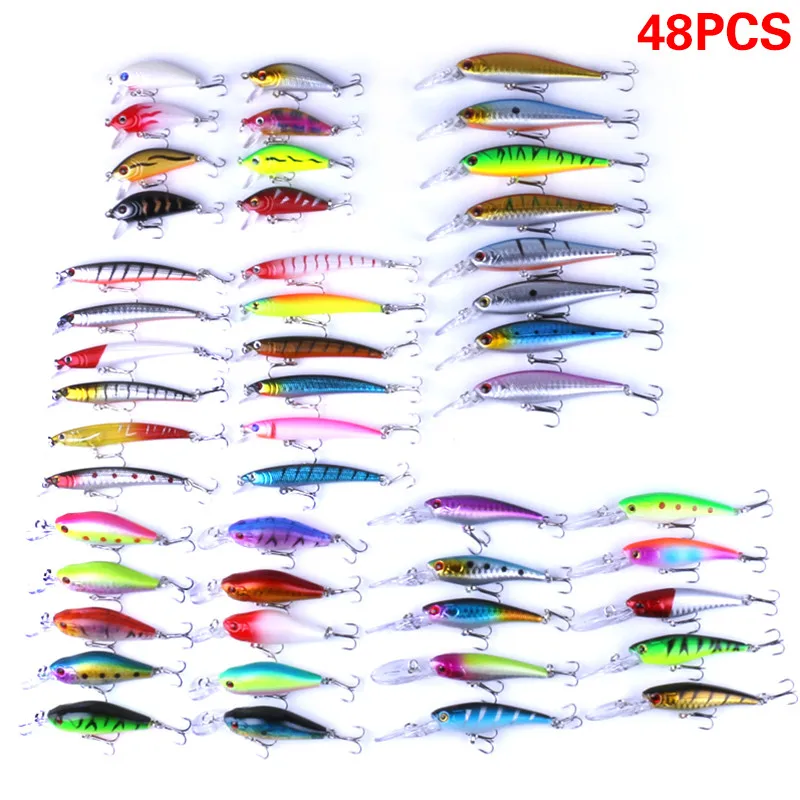 

48pcs/Set New Minnow Fly Fishing Lure Set Hard Bait Lure Wobbler Carp 5 Models Fishing Tackle Artificial Fly Fishing Lures