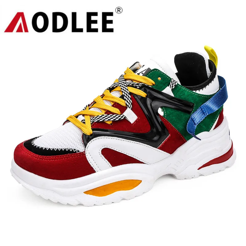 

AODLEE 2019 Men Fashion Chunky Dad Sneakers Height Increasing Thick Sole Shoes Lace-up Patchwork Multi color Men Shoes Casual