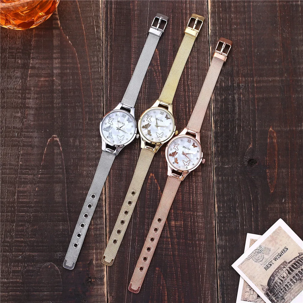 MEIBO Women mujer wristwatch Creative butterfly pattern Diamond Ladies clock Stainless Steel band Quartzhorloges 2020 New B40 |