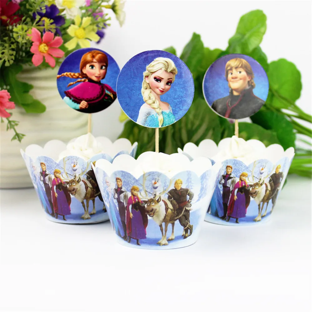 

24pcs/set Frozen Elsa And Anna Birthday Cake Decor Cake Topper Halloween Party Children Cake Insert Card party supplies