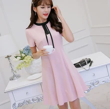 Coreano bonito magro mostrar fina de manga curta dress summer dress roupas femininas patchwork bodycon dress moda amarelo rosa vestidos