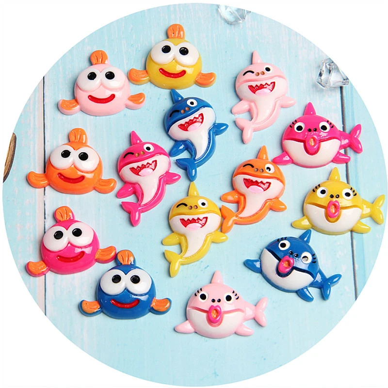 

10pcs Mixed Colors Design Flat Back Resin Cabochon Cartoon Fish For Kids DIY Jewelry Planar Resin Decoration Craft Supplies