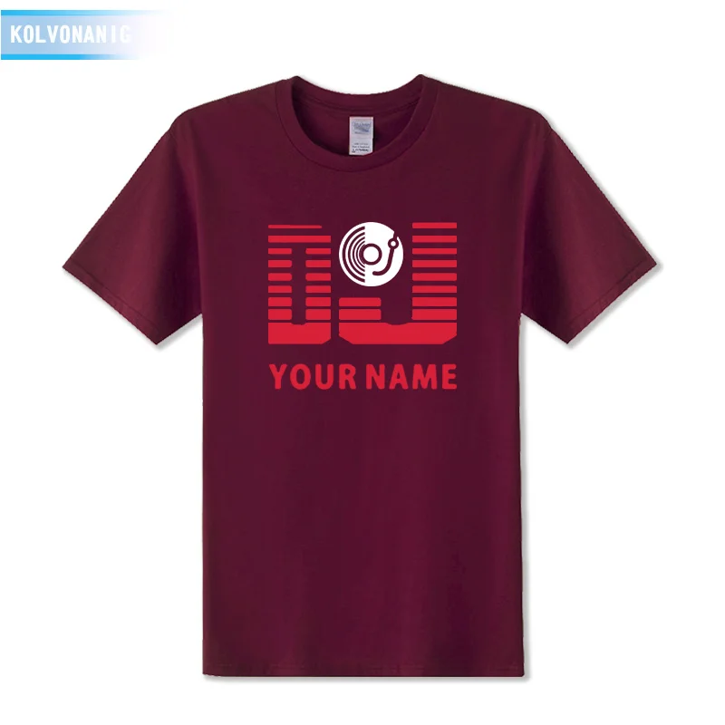 DJ, ваше имя, Мужская футболка, персонализированная фамилия, принт, Мужская футболка с коротким рукавом в стиле хип-хоп, хлопковые летние платья для мужчин, футболки - Цвет: Red wine