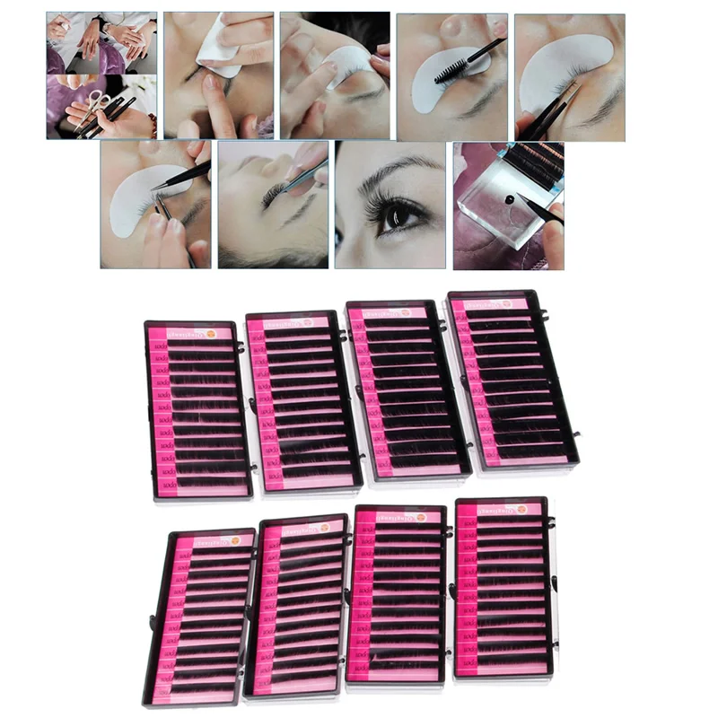 Black Fake False Faux Individual Tray Lash D Curl 0.1mm Eyelash Extension Pro