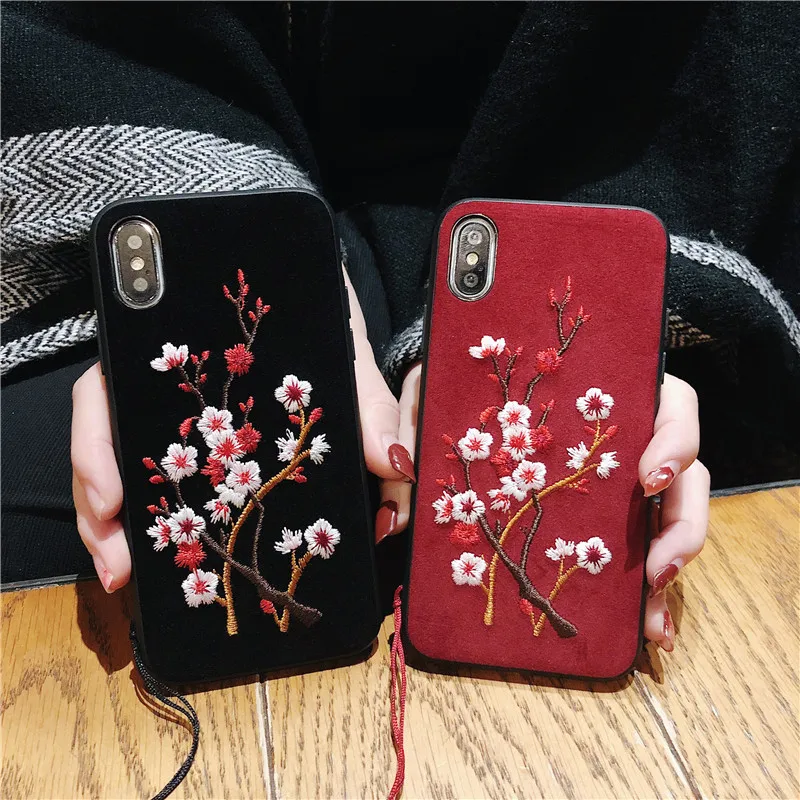 

Retro Embroidery Flower Patterned Cases for Iphone Xs Xr X Cover TPU+PU Case for Iphoen 7 8 6 6S Plus Coque Capa with tassels