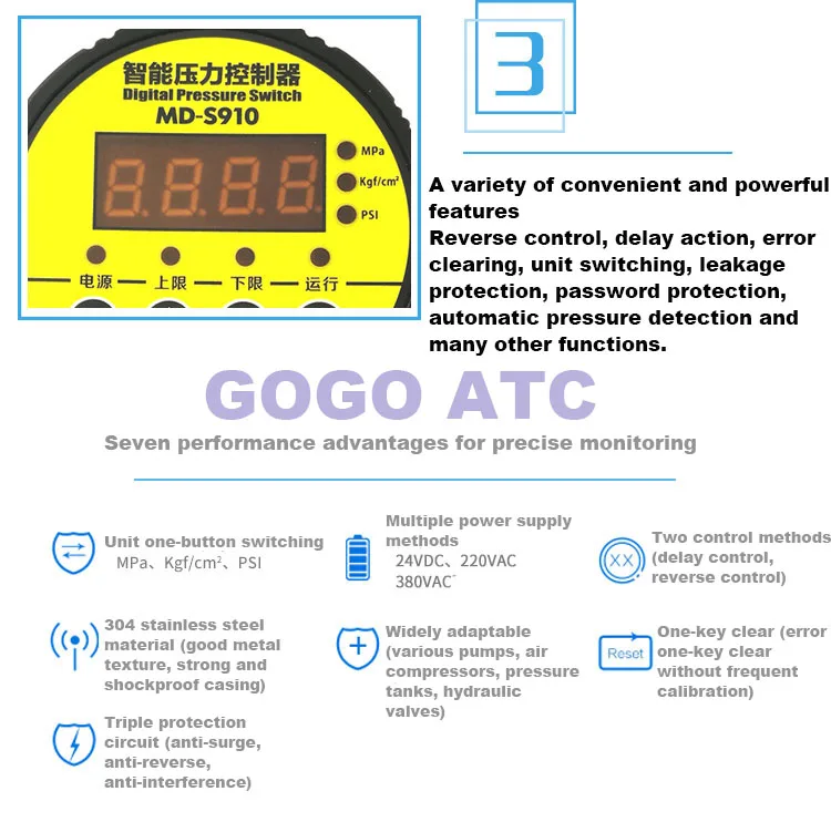 MD-S910 Интеллектуальный Регулятор давления электронный цифровой Манометр воздушный компрессор переключатель давления воды вакуумный манометр
