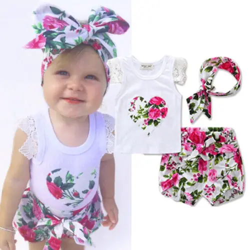 new hot summer Toddler Kids Baby Girls Outfits Clothes T-shirt Tops+Pants/Shorts/Skirt 2PCS Set