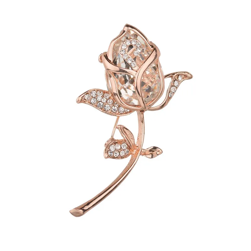 

Crystal Rose Flower Brooches Collar Accessories Classic Lapel Brooch Pins for Women Wedding Party Jewelry Gift