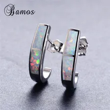 Bamos, высокое качество, J Форма, океан, синий и белый, огненный опал, серьги-гвоздики для женщин, 925 пробы, серебро, заполнены, свадебные подарки, Ear0680