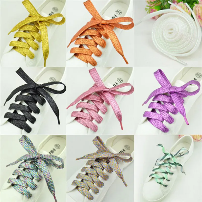 

New 1pair Gold Silk Silver Onion Pearlescent Flat Shoelaces Sneakers Durable Casual Colorful Men Women's Sport Shoe Lace Strings