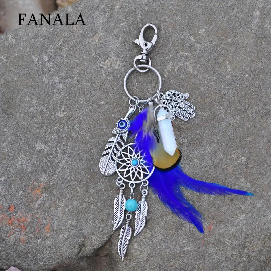 Boho дизайн модные Dreamcatcher ключ Стиль брелок для ключей с перьями цепи Для женщин