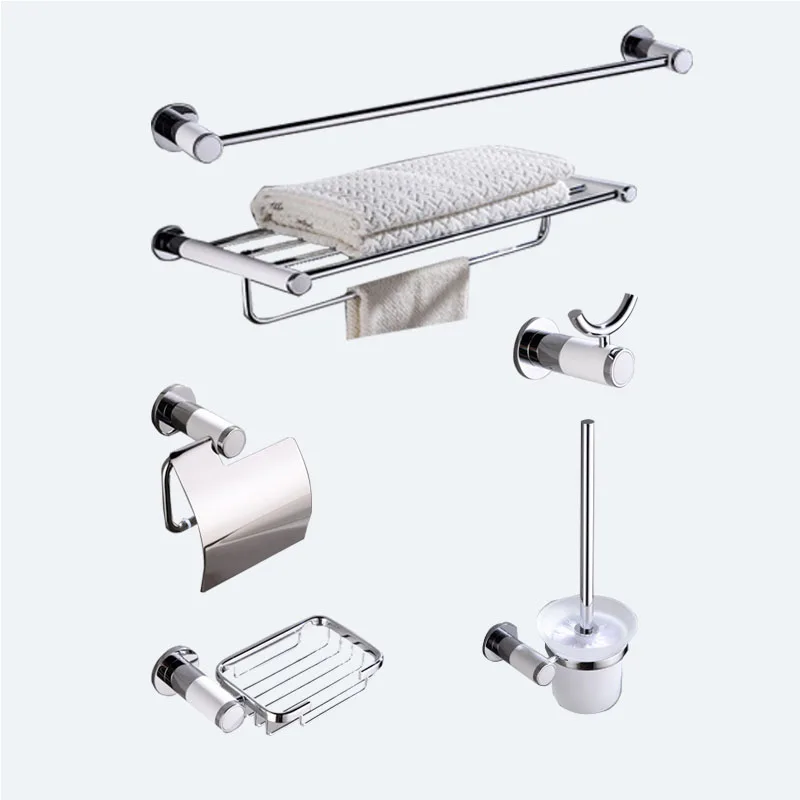 

304 Stainless Steel New Bathroom Hardware Accessories Set,creative White Design,Silver Towel Rack,Robo Hook,soap Net,Polish