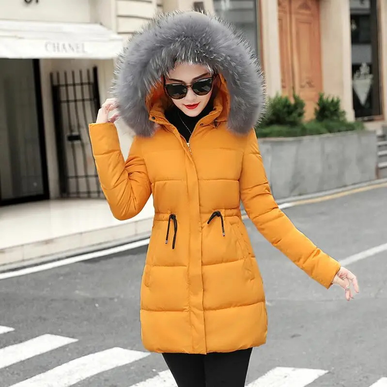 Fake fur collar Parka down cotton jacket Winter Jacket Women thick Snow Wear Coat Lady Clothing Female Jackets Parkas - Цвет: Цвет: желтый