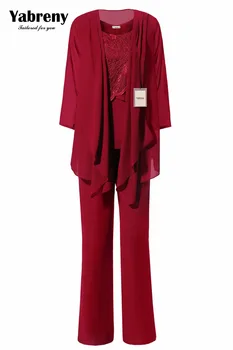 

Yabreny Burgundy Chiffon Mother of bride Pantsuit Special occasion wear MT0017011-6