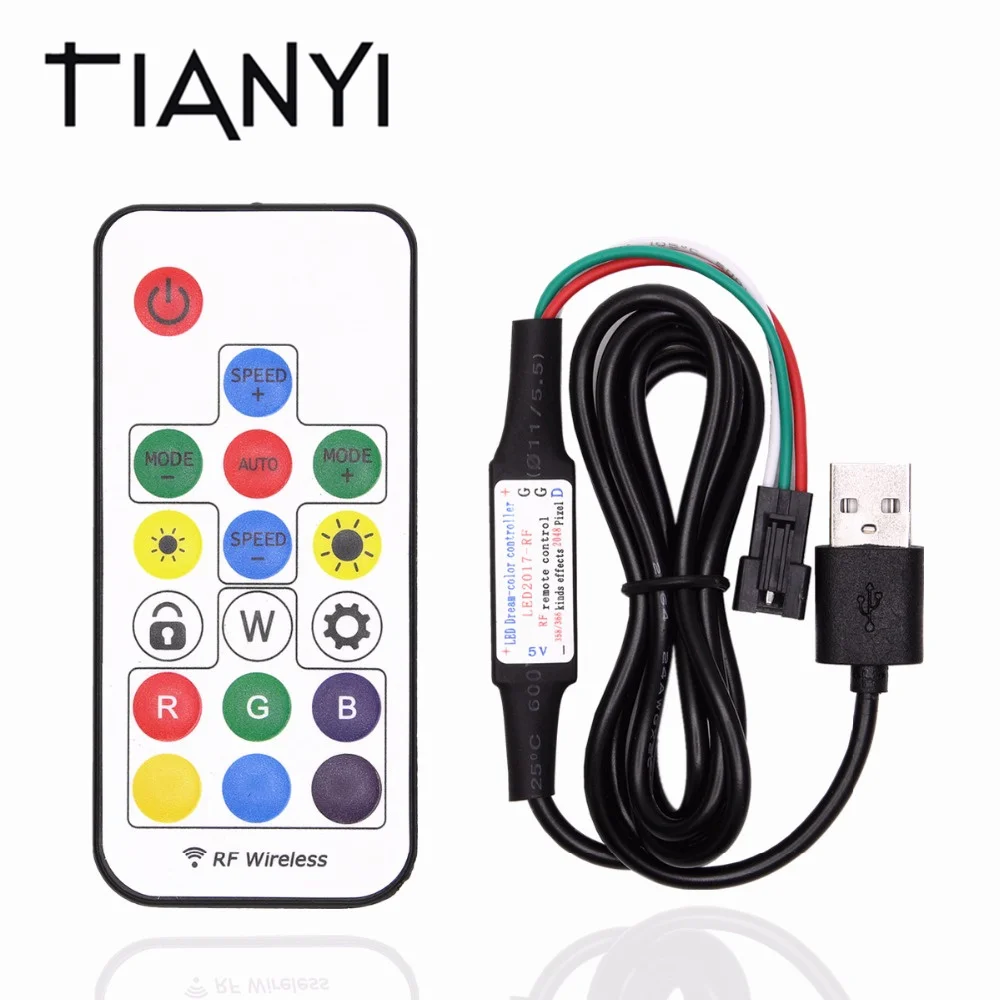 

DIY USB 5V LED Controller 17Key RF Wireless Dream Color Remote Control For WS2811 WS2812B 1903 Driver IC LED Strip 5050