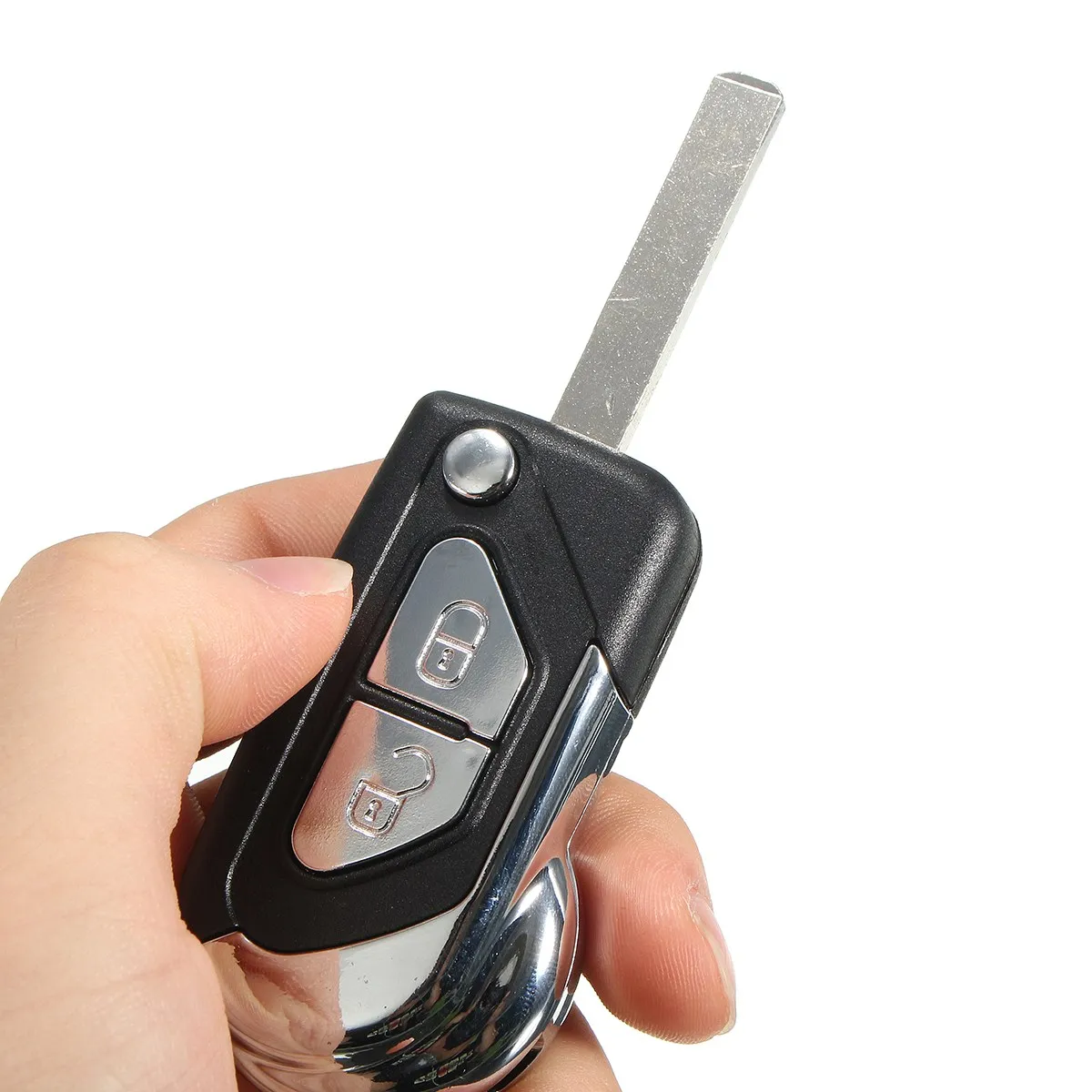 

Black 2 Buttons Lock Unlock Plating Remote Key Fob Case Shell w/ Uncut Blade Flip for Citroen DS3