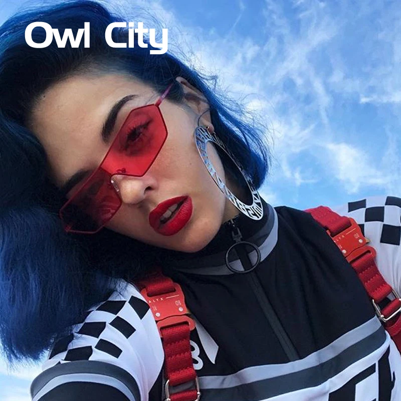 

Owl City Square Sunglasses Women One Piece Vintage Sunglass Metal Frame Goggle Retro Ladies Brand Designer Red Sun Glasses UV400