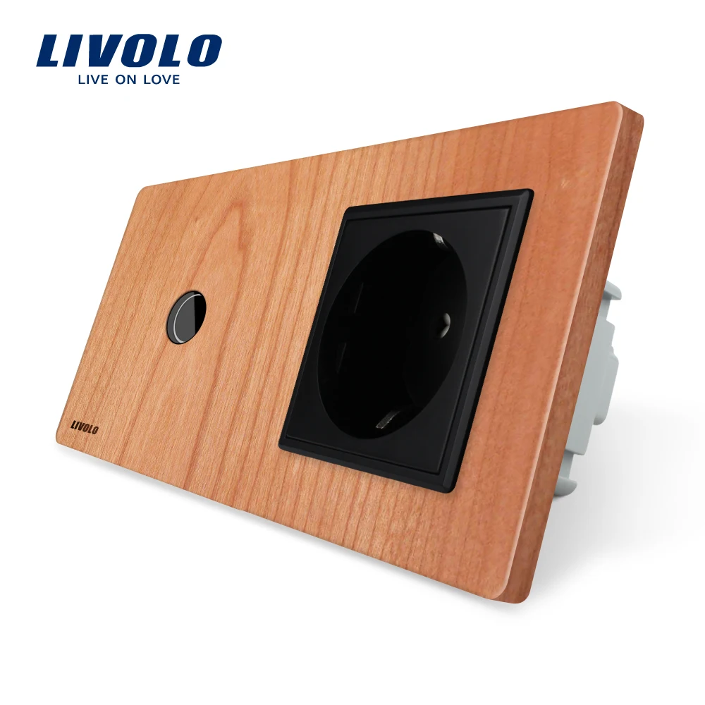 

Livolo EU standard Touch Switch, Cherry Wood Panel, 220~250V 16A Wall Socket with Light Switch, VL-C701-21/VL-C7C1EU-21