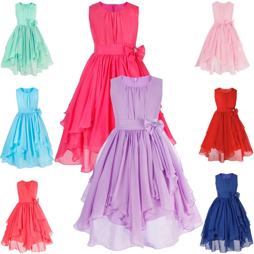 TiaoBug/Необычные Шифоновые Платья с цветочным узором для девочек; детское праздничное бальное платье принцессы с бантом и поясом; вечерние платья для первого причастия