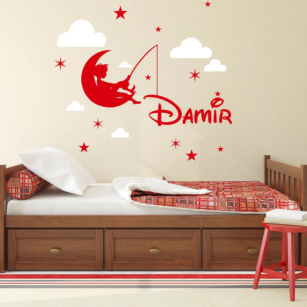 Fishing Boy on the Moon with Personalized Name Wall Decal Moon and Clouds Custom Wall Sticker for Boy's Room 829C Fishing Boy on the Moon with Personalized Name Wall Decal Moon and Clouds Custom Wall Sticker for Boy's Room 829C