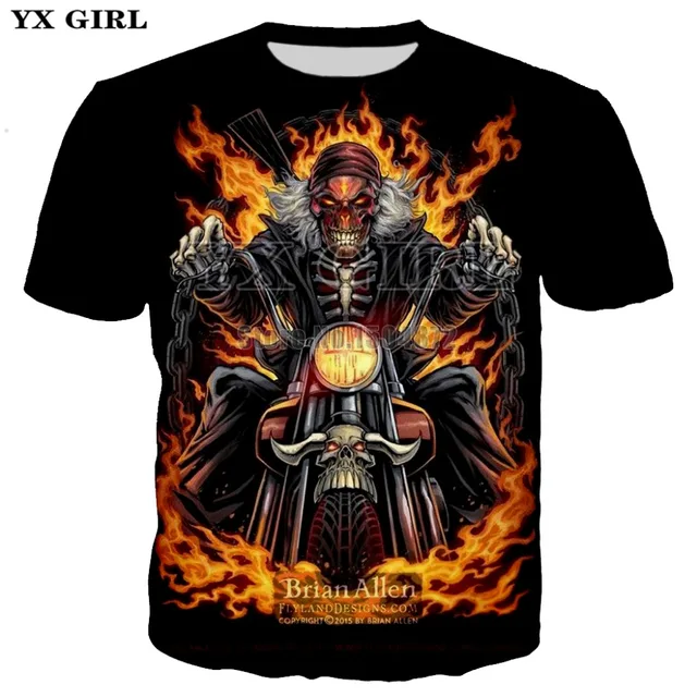 YX Girl Mens Ghost Rider T shirt Moto Skull 3d Printed T shirt for ...