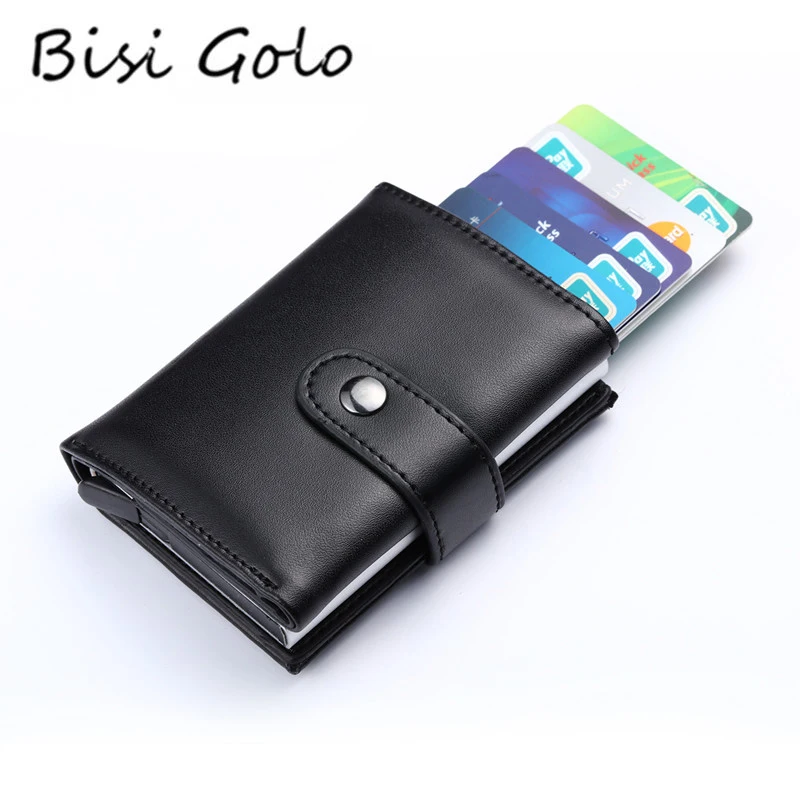

BISI GORO 2019 Smart Wallet FOR Men And Women Genuine Leather Credit card Case Pocket Box Business ID Card Wallet Cover RFID