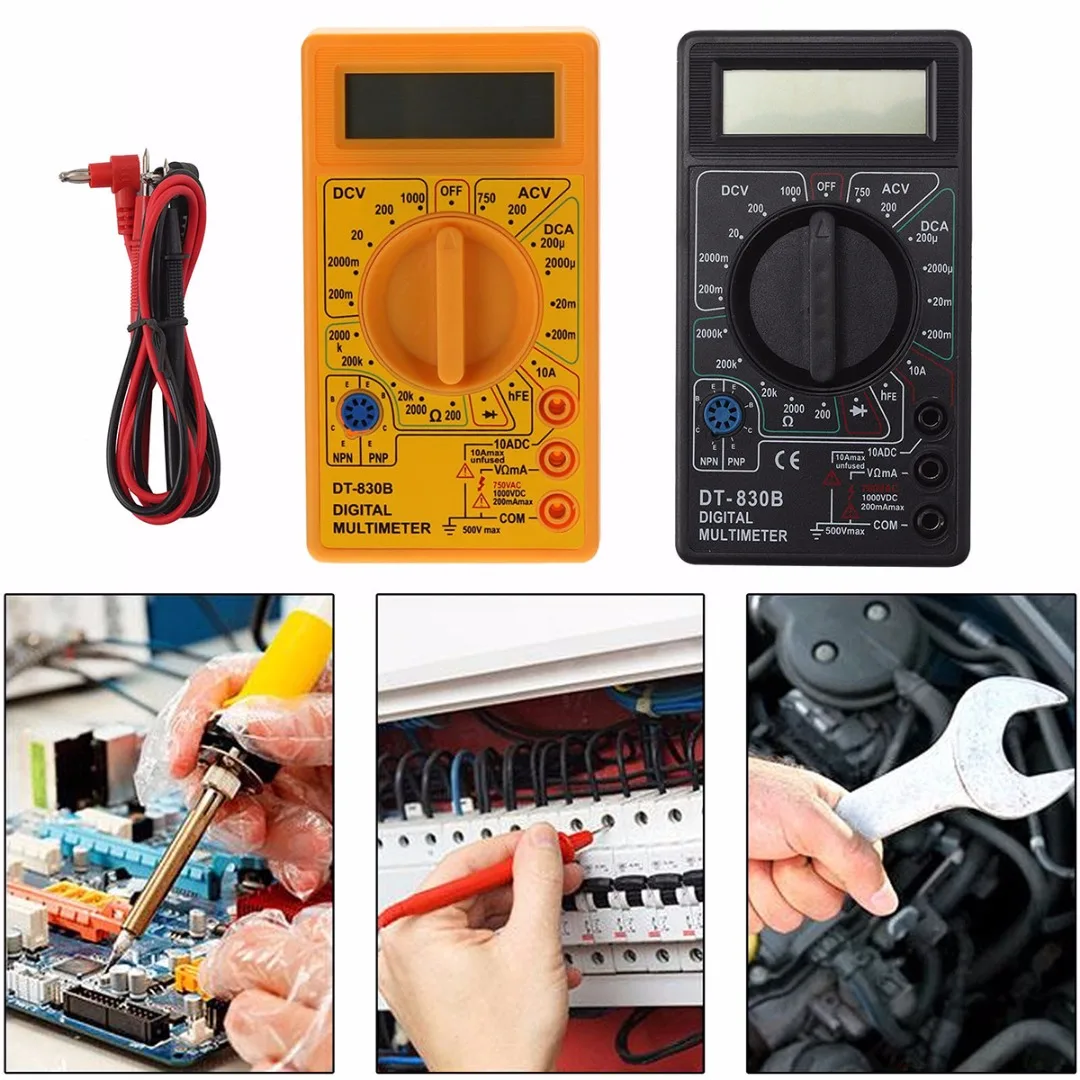 DT830B LCD Digital Multimeter AC DC Tester Analyzer Voltmeter Ammeter Ohmmeter With 2 Probes Measuring Tools
