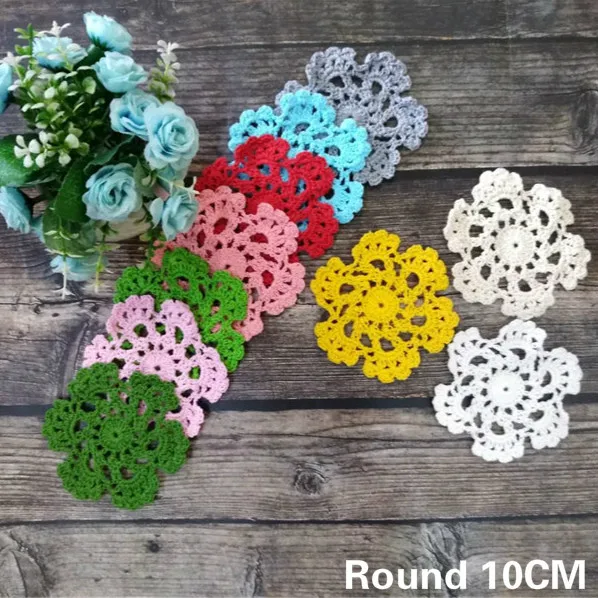 

10CM Round Colorful Snowflake Cotton Placemat Handmade Crochet Table Place Mat Cloth Tea Cup Coffee Mug Coaster Wedding Doily