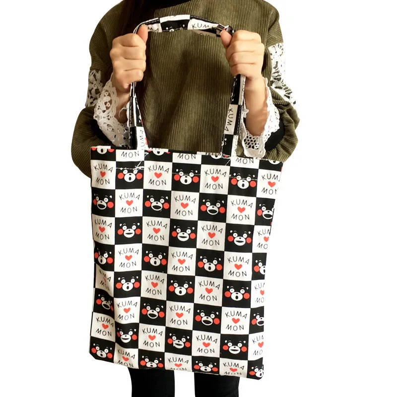 

2018 Boodschappentas Qiucool Women Canvas Bag Bear Handbag Cartoon Cotton Shoulder Bags Anime Tote Eco Animal Foldable Shopping