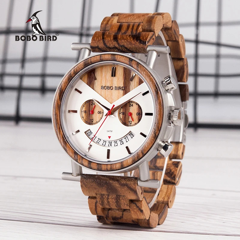 BOBO BIRD Luxury Wooden Men Watch 50M Waterproof Quartz Wristwatch relogios masculinos a prova de agua