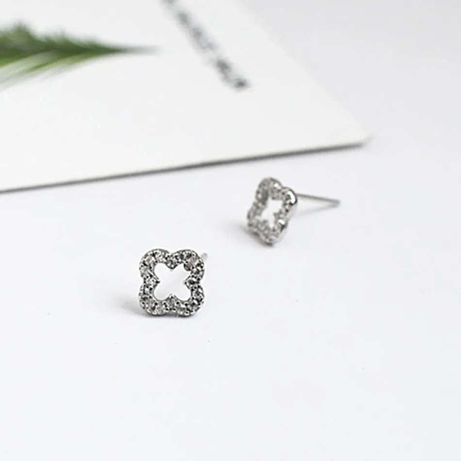 2 2018 Hot Fashion 100% 925 Sterling Silver Clover Female Stud Earrings For Women Authentic Original Jewelry Gift Oorbellen