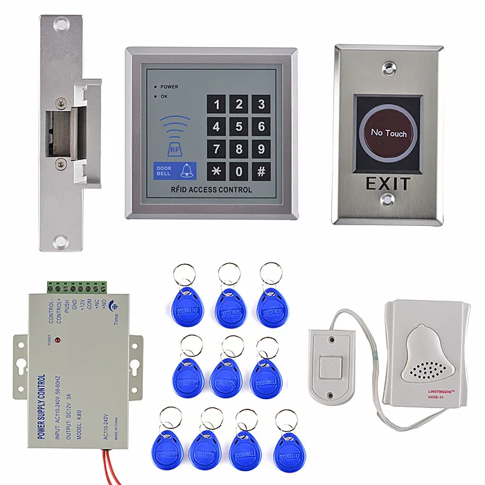 

RFID Access Control System Full Kit Set + Electric Strike Door Lock+ NO Touch Switch+ Power Supply