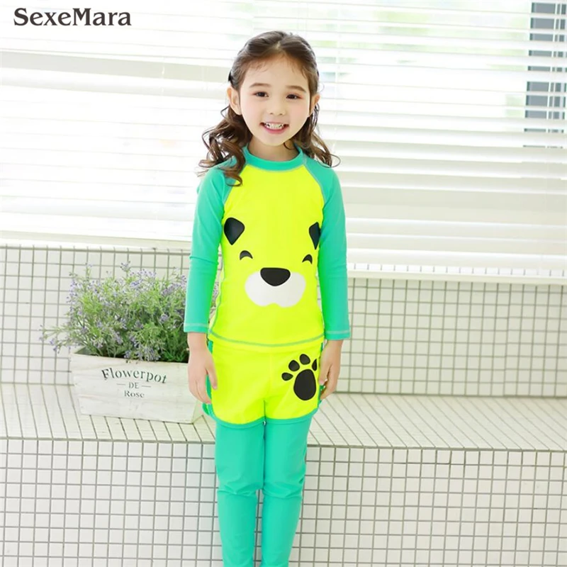 2017 Modest cute Islamic font b swimsuit b font for kids girls swim wear Two Pieces