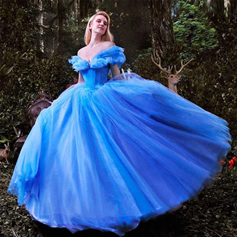 Halloween Costume for Women New Movie Deluxe Blue Cinderella Wedding Dress Adult Cinderella Wedding Dresses robe de mariee wedding dresses Wedding Dresses